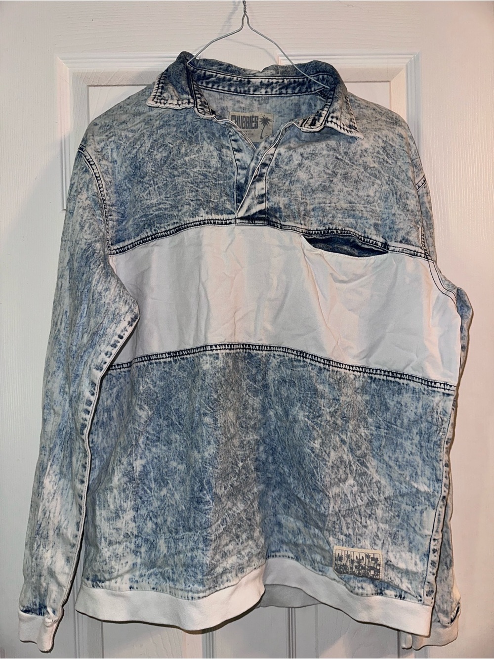chubbies Acid-Wash Denim Look Pullover in Light Blue & White